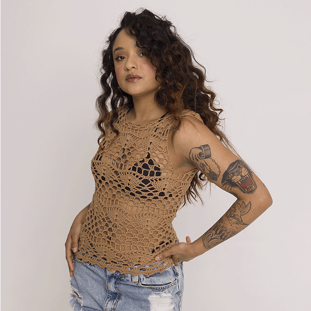 Kit de Crochet Top sin Mangas Abanicos Algodón Orgánico