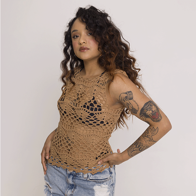 Kit de Crochet Top sin Mangas Abanicos Algodón Orgánico
