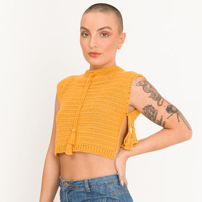 Kit de Crochê Cropped Aberto com Gola Alta Por Lady Brown