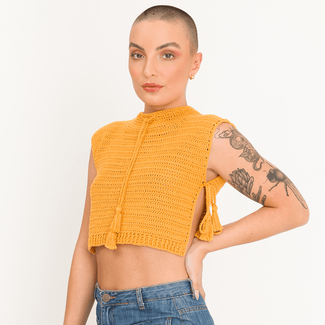 Kit de Crochet Crop Top Abierto con Cuello Alto por Lady Brown