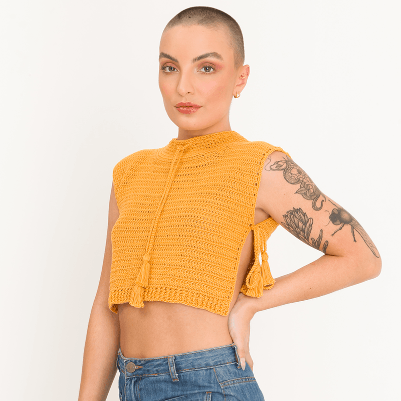 Kit de Crochet Crop Top Abierto con Cuello Alto por Lady Brown