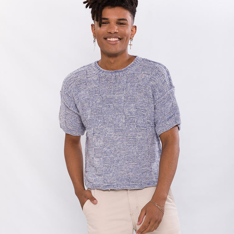 Kit de Tricô Blusa Quadradinho Mesclada
