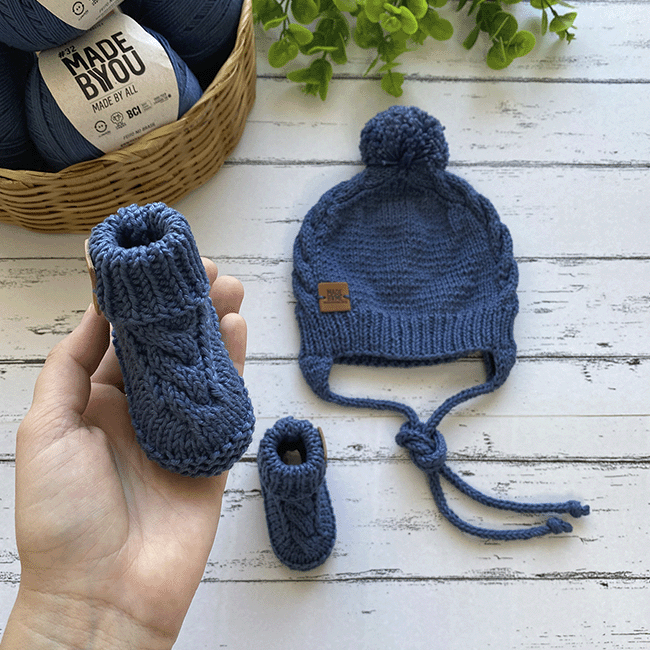 Kit Tricô Gorro e Sapatinho Bebê por T Baby Tricô