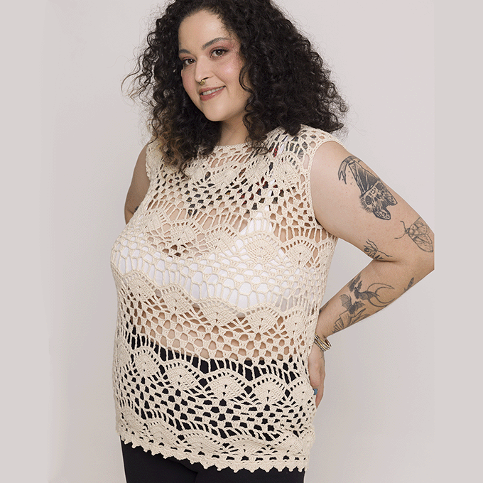 Kit de Crochet Top sin Mangas Abanicos Algodón Orgánico