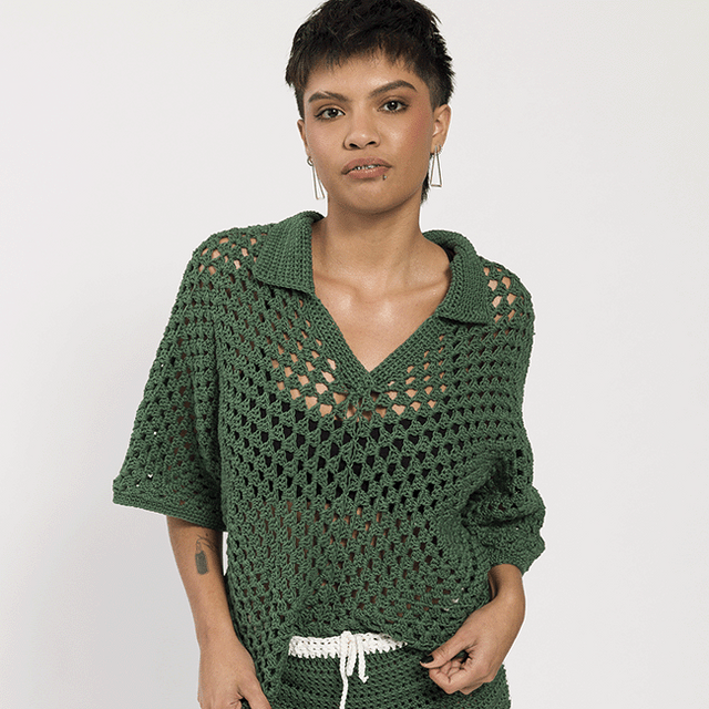 Kit de Crochê Camisa Polo Por Ponto Luz
