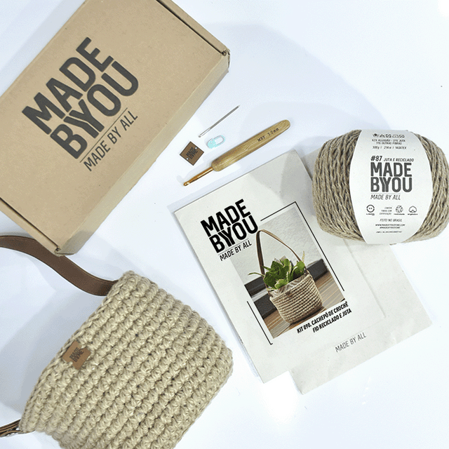 Kit de ganchillo para cesta de hilo reciclado y yute