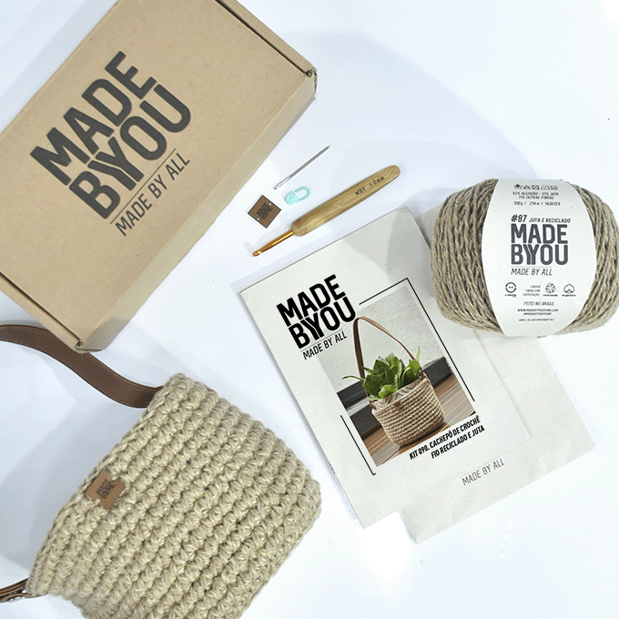 Kit de ganchillo para cesta de hilo reciclado y yute